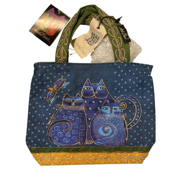 NWT Laurel Burch Cat-Themed Canvas Tote w/ Artistic Design, Zippered Pocket - Picture 4 of 8